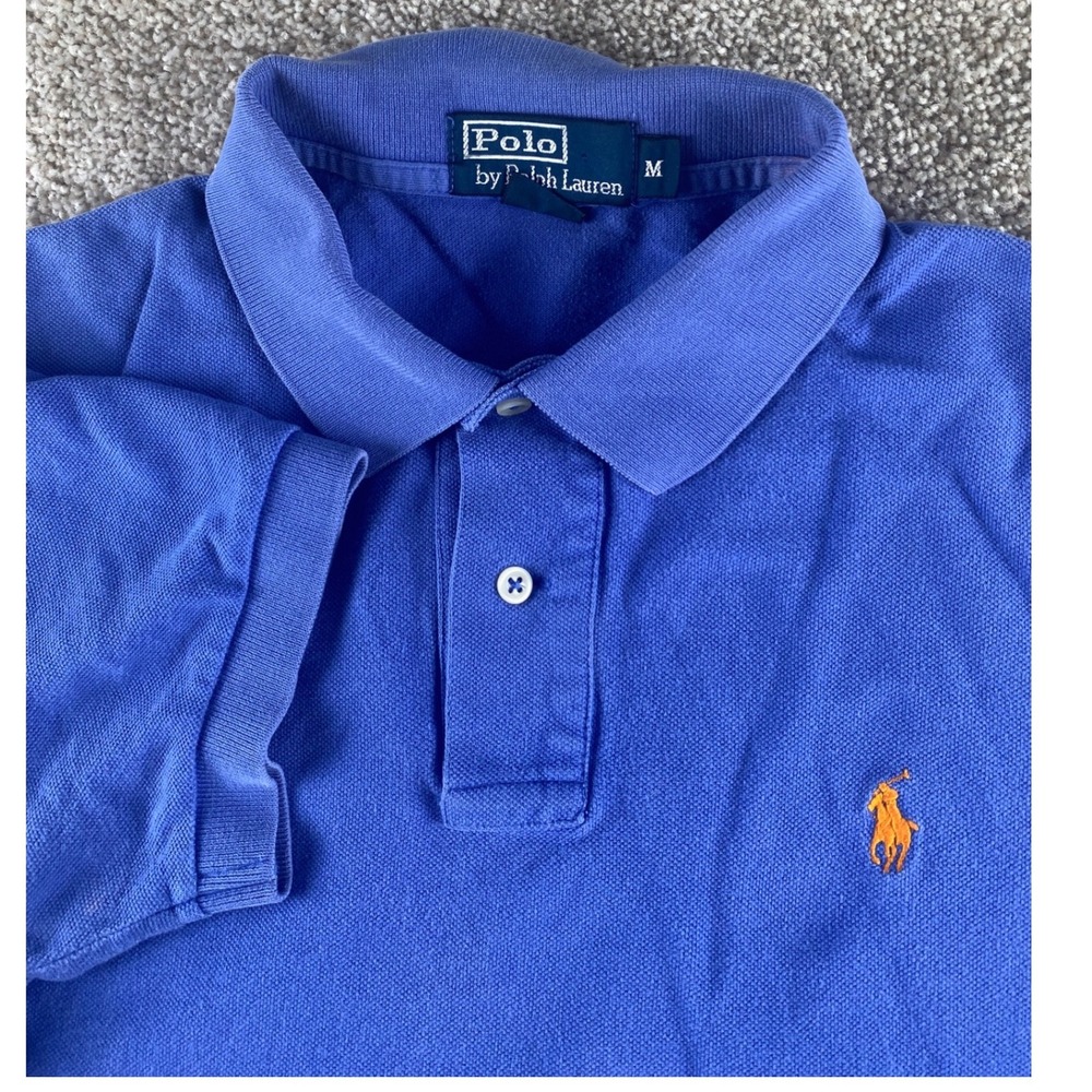 Polo Ralph Lauren Mens M Blue Short Sleeve Cotton Polo Shirt Orange Pony Preppy